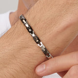 316L polished stainless steel and ruthenium color pvd coating semi-stiff bracelet.|BBC22