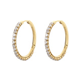 Medium Hoop Earrings, 14K Gold Pvd Coating With Clear Cubic Zirconia.|Beie015