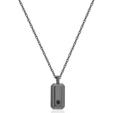 Choker Necklace With Ruthenium Color Pvd Coating, Tag-Shaped Pendant And Black Crystal.|Bgf02