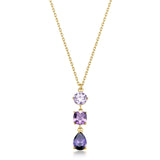 Collar Necklace With 14K Gold Pvd Coating, Featuring A Pendant With Amethyst Color Round, Cushion, And Pear-Shaped Cubic Zirconia. | Big03