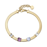 Snake Chain Bracelet In 14K Gold Pvd Coating With Amethyst Color Round, Cushion, Square, And Baguette Cubic Zirconia. | Big17