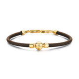 Brown Leather Bracelet With A Central Sphere In  And 14K Gold Pvd Coating. | Bii13