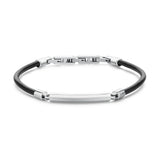 Black Leather Bracelet With A Central Plate In . | Bii14