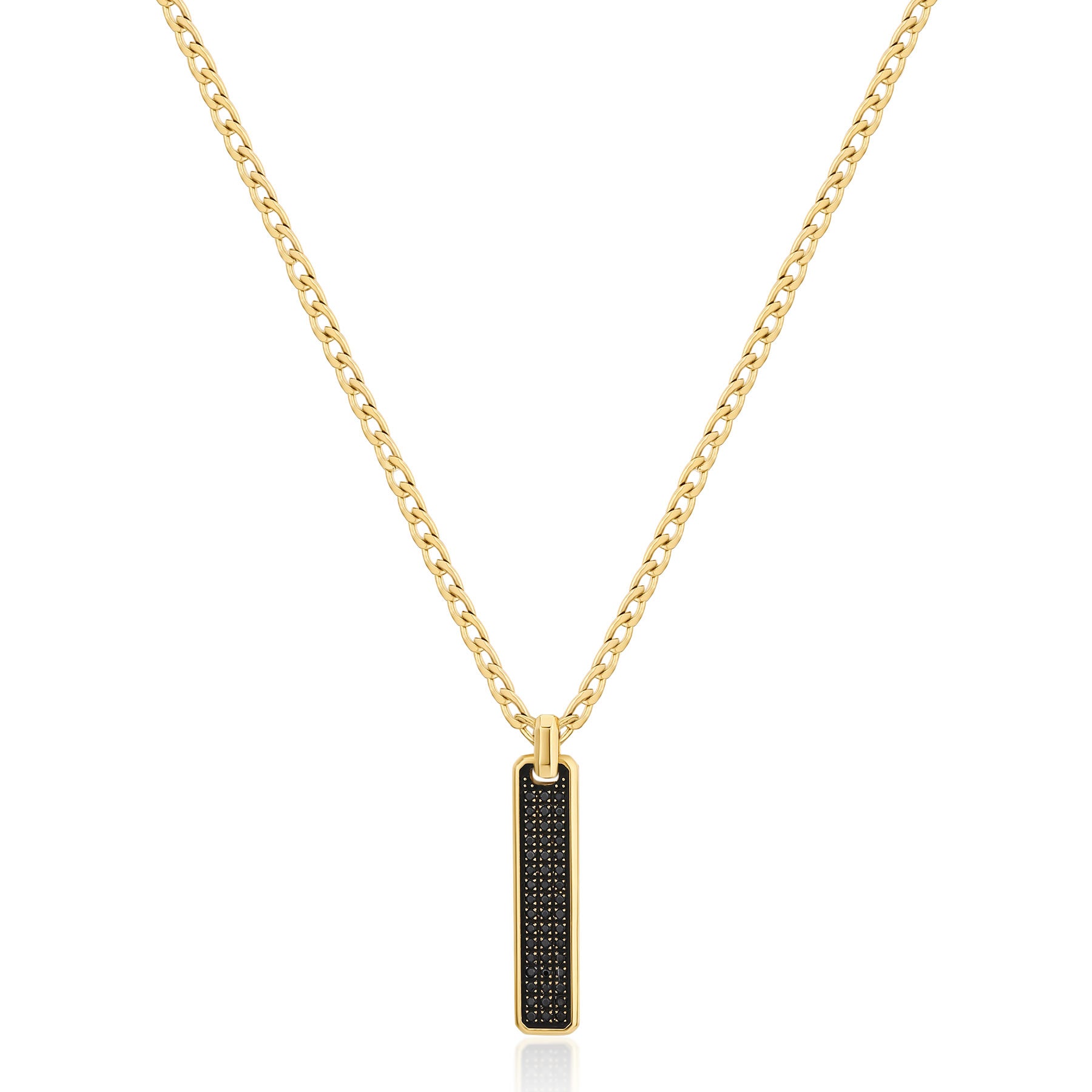 Long Chain Necklace And 14K Gold Pvd Coating With Pendant And Black Cubic Zirconia. | Bik112