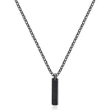 Long Chain Necklace And Ruthenium Color Pvd Coating With Pendant And Black Cubic Zirconia. | Bik113
