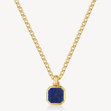 316L stainless steel chain necklace and 14K gold pvd coating with pendant and lapis lazuli pendant.|BIK127