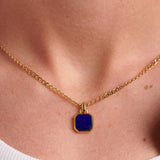 316L stainless steel chain necklace and 14K gold pvd coating with pendant and lapis lazuli pendant.|BIK127