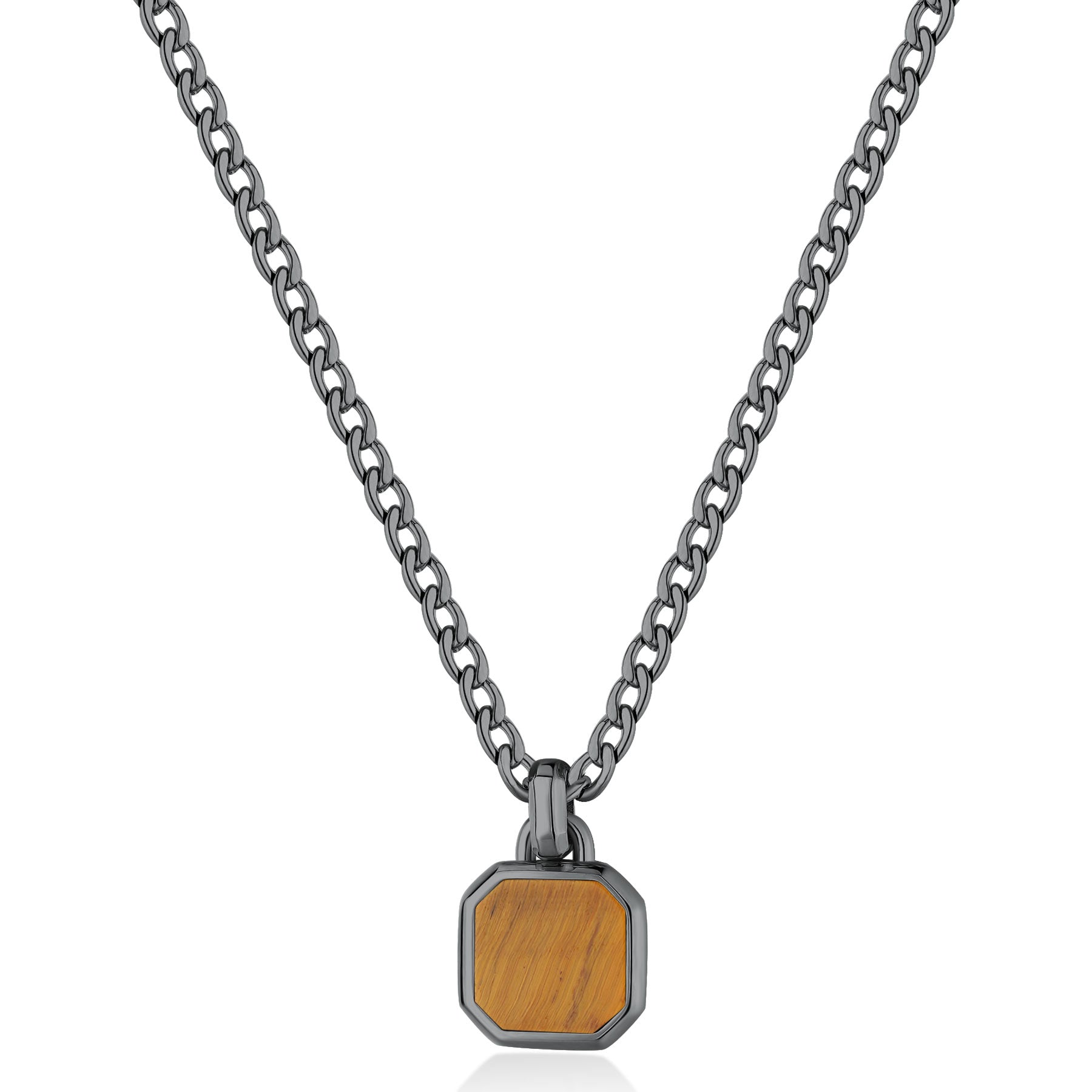 Chain Necklace And Ruthenium Color Pvd Coating With Pendant And Yellow Tiger'S Eye .|Bik128