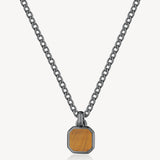316L stainless steel chain necklace and ruthenium color pvd coating with pendant and yellow tiger's eye .|BIK128