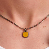 316L stainless steel chain necklace and ruthenium color pvd coating with pendant and yellow tiger's eye .|BIK128