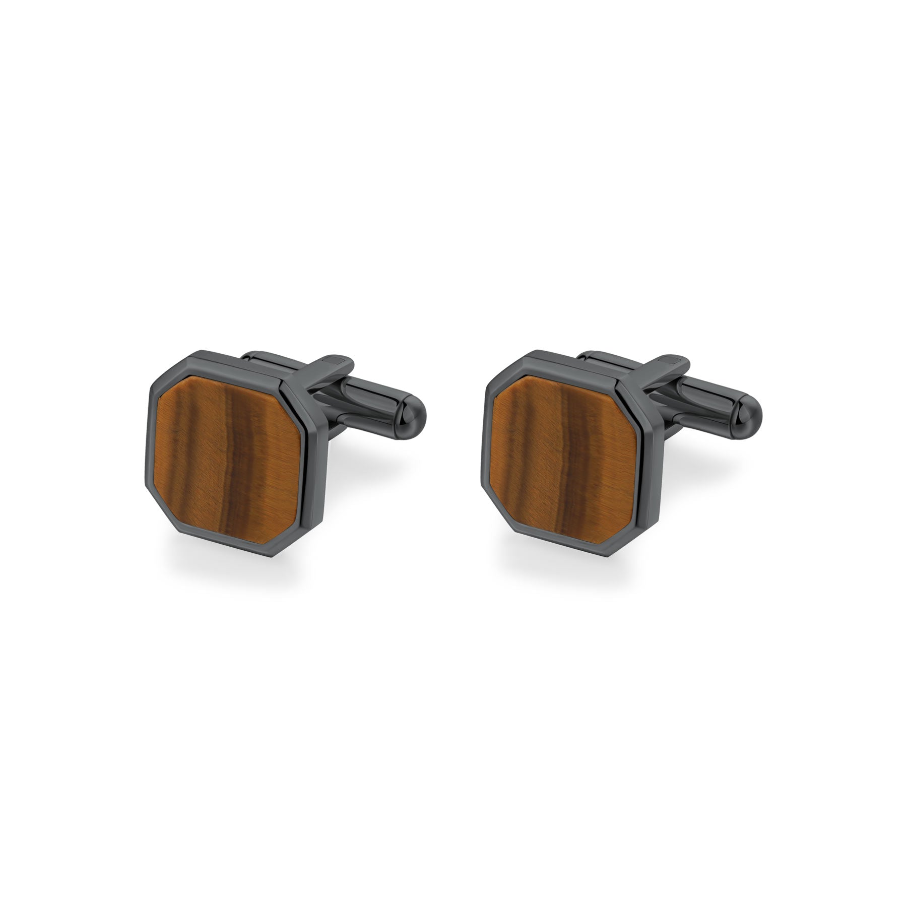 Cufflinks And Ruthenium Color Pvd Coating With Yellow Tiger'S Eye.|Bik134
