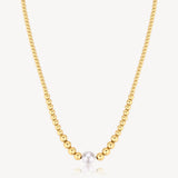 316L stainless steel ball chain necklace with 14K gold pvd coating and a shell pearl.|BPC04