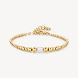 316L stainless steel ball chain bracelet with 14K gold pvd coating and a shell pearl.|BPC14