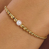 316L stainless steel ball chain bracelet with 14K gold pvd coating and a shell pearl.|BPC14