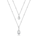 Double Strand Necklace With Drop-Shaped Pendant And Clear Crystal. | Bpc36