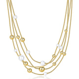 Multi-Strand Necklace With 14K Gold Pvd Coating, Featuring Shells And Pearls. | Bpc51