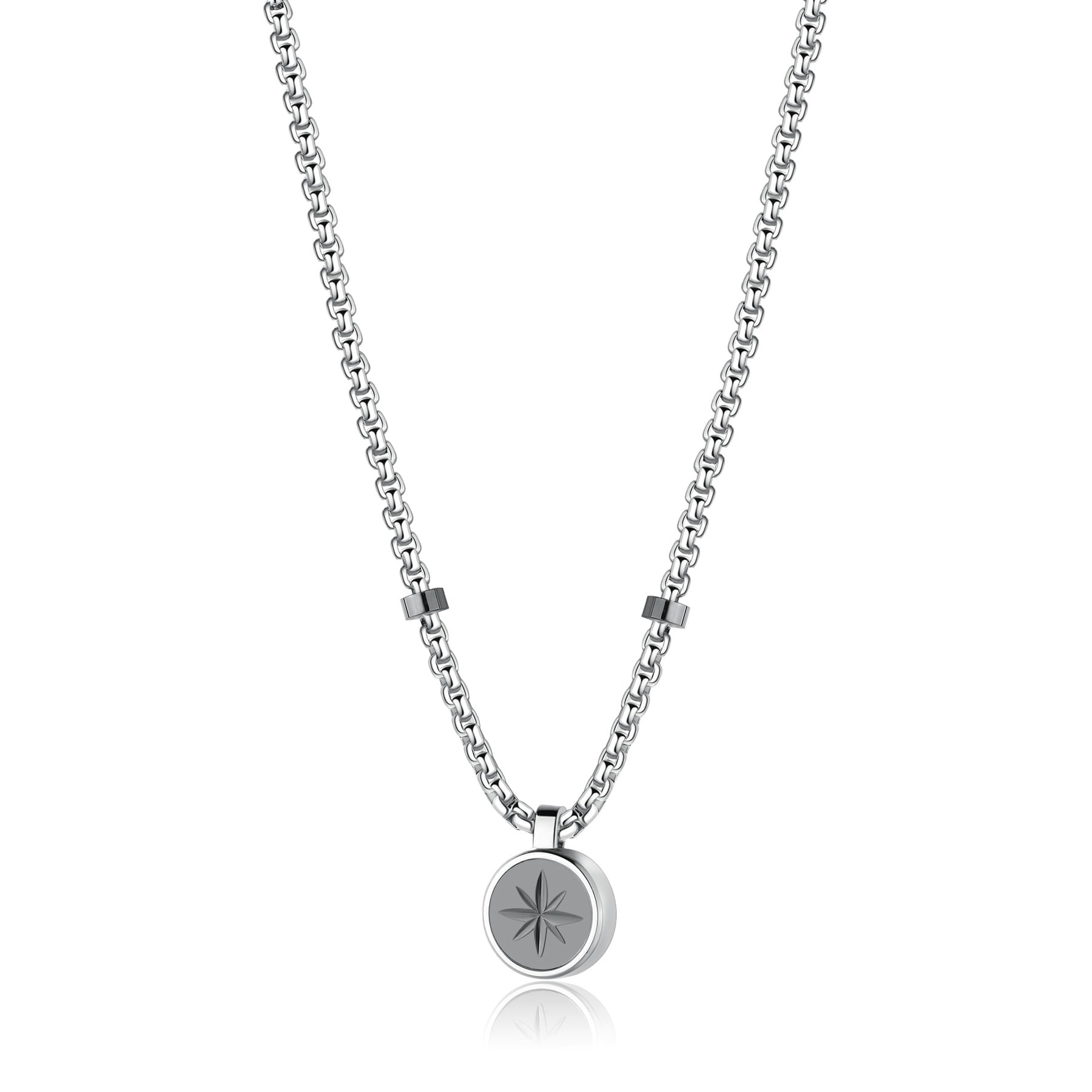 Choker Necklace And Ruthenium Color Pvd Coating With Wind Rose Symbol Pendant And Mother-Of-Pearl On The Back.|Bpn01