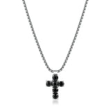 Choker Necklace With Ruthenium Color Pvd Coating, Featuring A Cross-Shaped Pendant And Black Cubic Zirconia.|Bvd03