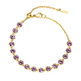 316L stainless steel bracelet and 14K gold pvd coating with light amethyst color crystals.