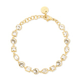 316L stainless steel bracelet and 14K gold pvd coating with clear crystals.