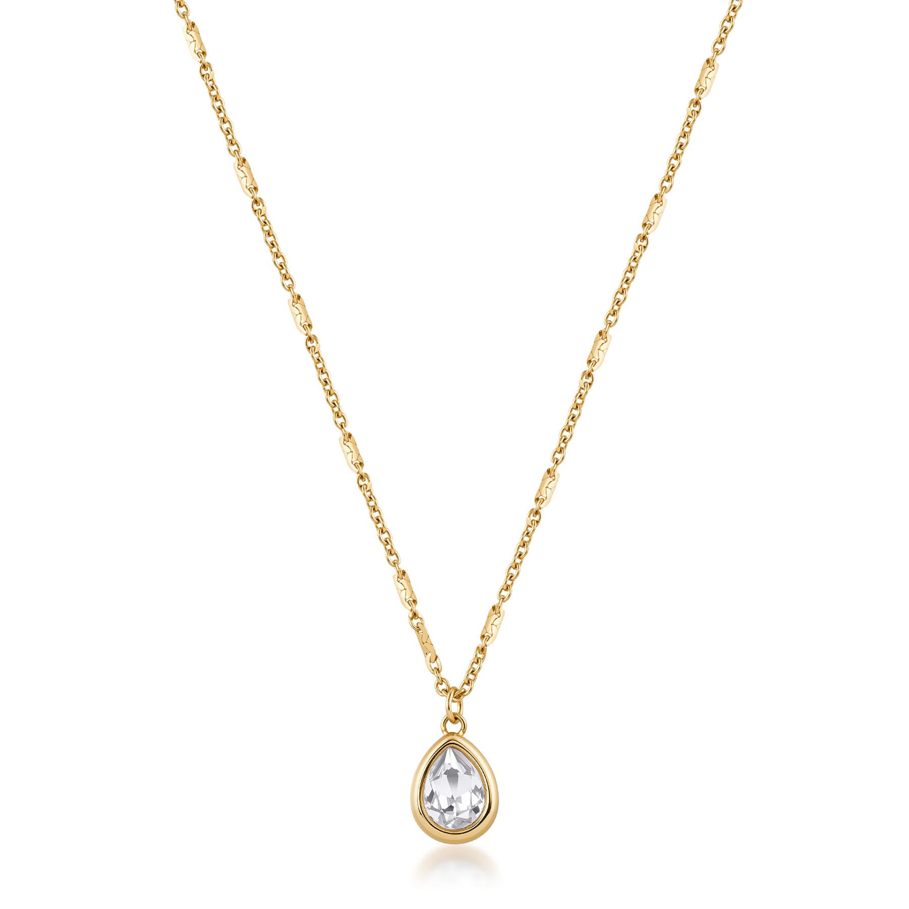 Necklace And 14K Gold Pvd Coating And Drop-Shaped Crystal Pendant. | Bym198