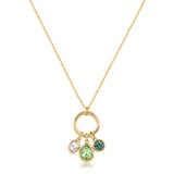 Necklace And 14K Gold Pvd Coating With A Central Pendant With Drop, Oval And Round-Shaped Crystals In Clear, Erinite And Chrysolite Colors. | Bym200
