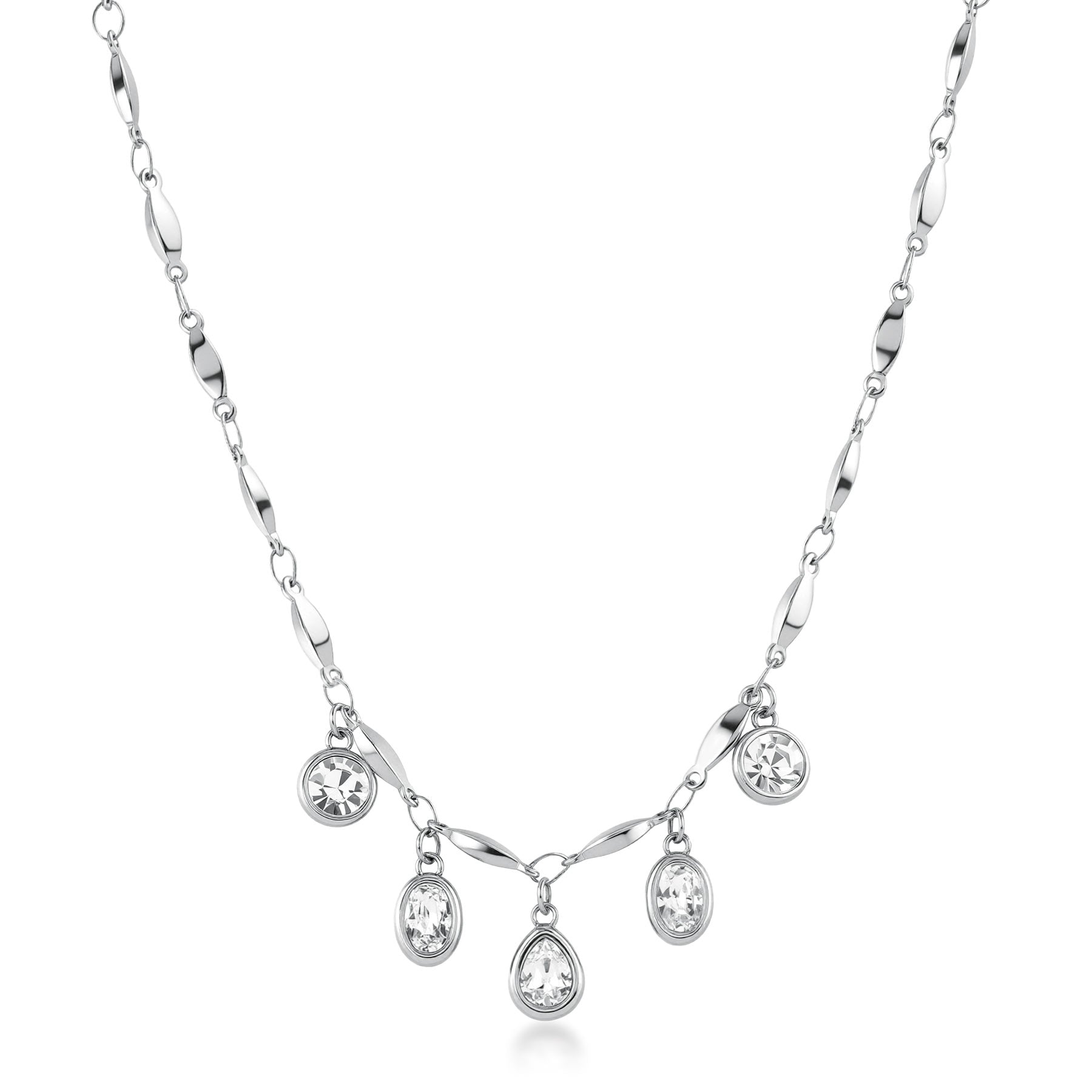Necklace With Drop, Oval And Round-Shaped Crystals. | Bym201