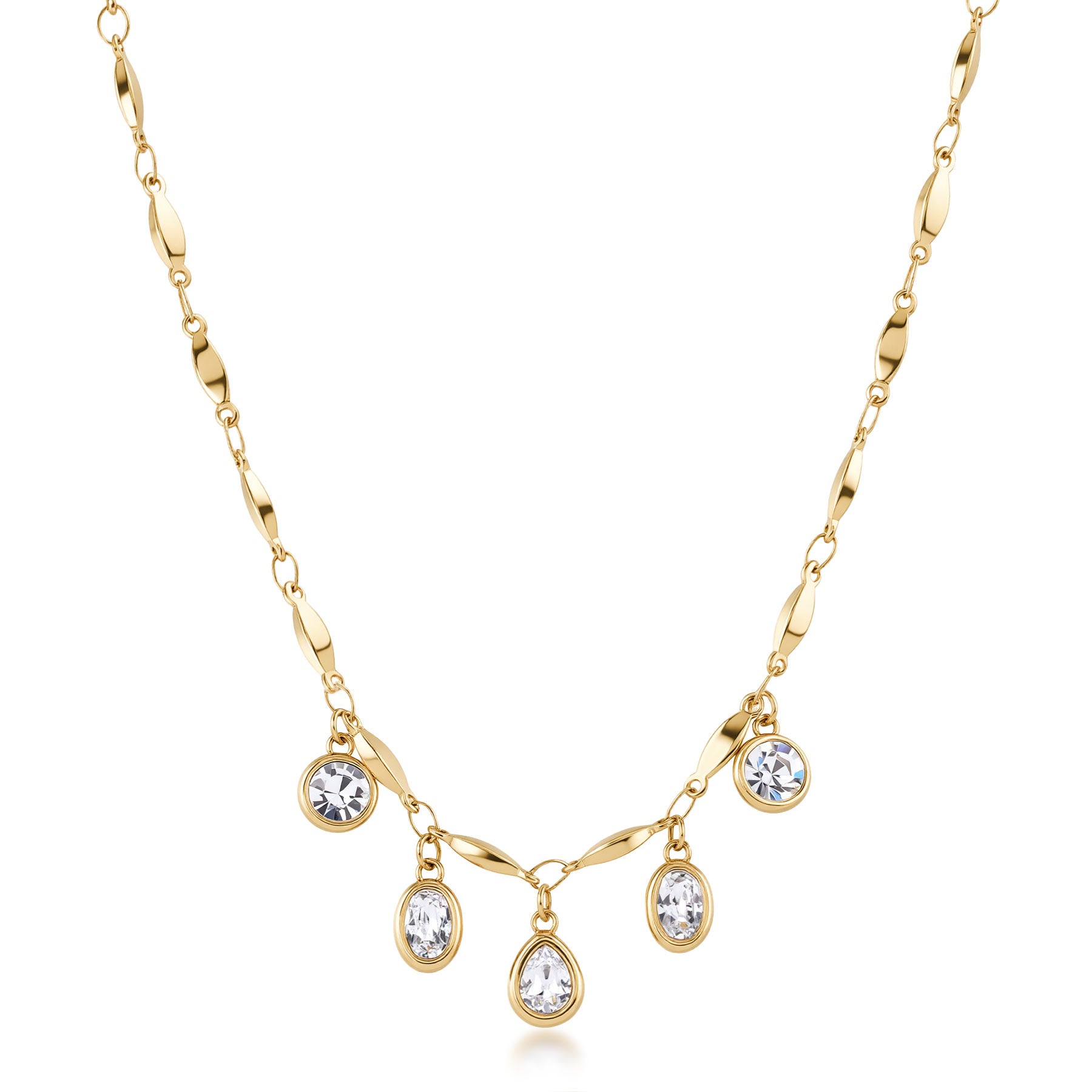 Necklace And 14K Gold Pvd Coating With Drop, Oval And Round-Shaped Crystals. | Bym202