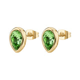 Drop-Shaped Lobe Earrings And 14K Gold Pvd Coating With Chrysolite Color Crystals. | Bym214