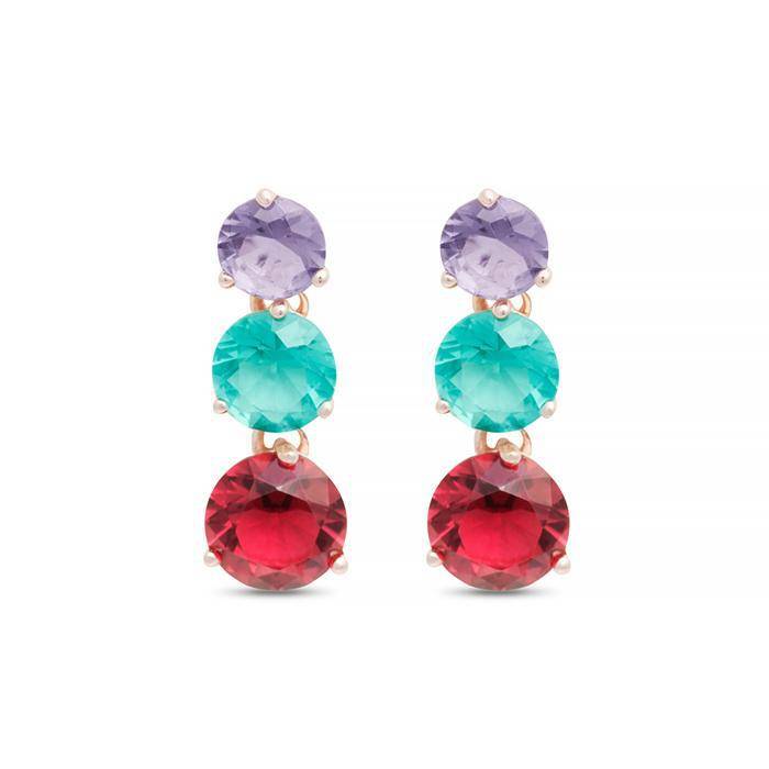 Luxenter Snen Earrings | Gold Plated Earrings With Three Multi-coloured stones | 