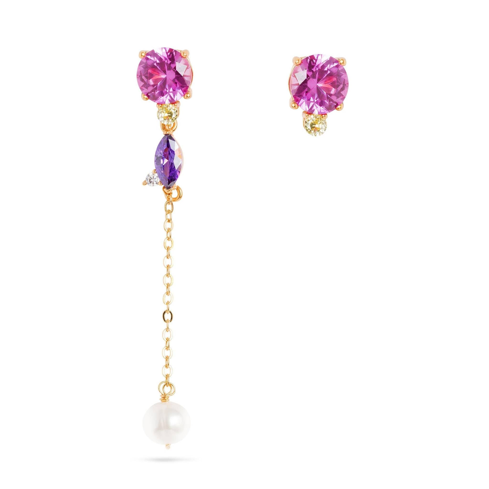 Luxenter Sonju Earrings | Pearl Drop Sterling Silver With Dangling Stones | 