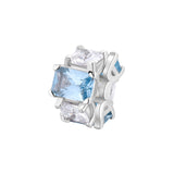 925  Rhodium-Plated Sterling Silver Color Charm With Clear Square Cubic Zirconia And Light Sapphire Color Baguette Cubic Zirconia.|Fcl02