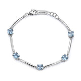 925  Rhodium-Plated Sterling Silver Semi-Stiff Bracelet With Light Sapphire Color Cushion Cubic Zirconia.|Fcl05