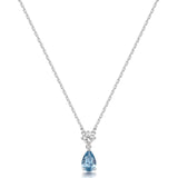 925  Rhodium-Plated Sterling Silver Necklace And Pendant With Clear Square Cubic Zirconia And Light Sapphire Color Pear Cubic Zirconia.|Fcl109