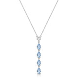 925  Rhodium-Plated Sterling Silver Necklace And Pendant With Clear Square Cubic Zirconia And Light Sapphire Color Pear Cubic Zirconia.|Fcl110