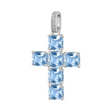 925  Rhodium-Plated Sterling Silver Cross-Shaped Pendant With Light Sapphire Color Cushion Cubic Zirconia.|Fcl14