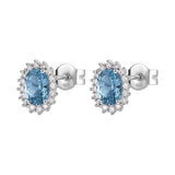925  Rhodium-Plated Sterling Silver Kate Earrings With Clear Cubic Zirconia And Light Sapphire Color Oval Cubic Zirconia.|Fcl17