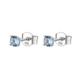 925  Rhodium-Plated Silver Lobe Earrings With Round Light Sapphire Color Cubic Zirconia.|Fcl39