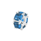 925  Rhodium-Plated Sterling Silver Color Charm With Sapphire Color Cushion Cubic Zirconia.|Ffb03