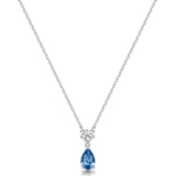 925  Rhodium-Plated Sterling Silver Necklace And Pendant With Clear Square Cubic Zirconia And Sapphire Color Pear Cubic Zirconia.|Ffb109