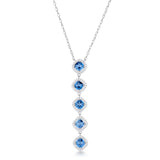 925  Rhodium-Plated Sterling Silver Choker Necklace And Pendant With Clear Cubic Zirconia And Sapphire Color Cubic Zirconia.|Ffb126