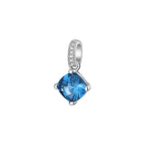 925  Rhodium-Plated Sterling Silver Pendant With Clear Cushion Cubic Zirconia And Sapphire Color Cushion Cubic Zirconia.|Ffb15