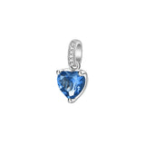 Rhodium-Plated 925  Silver Heart-Shaped Charm With Clear Cubic Zirconia And Sapphire Color.|Ffb18