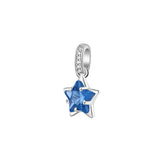 Rhodium-Plated 925  Silver Charm Star-Shaped With Clear Cubic Zirconia And Sapphire Color.|Ffb21