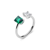 925‰ rhodium-plated sterling silver ring with clear square cubic zirconia and emerald color baguette cubic zirconia.