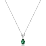 925  Rhodium-Plated Sterling Silver Necklace And Pendant With Clear Square Cubic Zirconia And Emerald Color Pear Cubic Zirconia.|Flg109