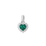925  Rhodium-Plated Sterling Silver Heart-Shaped Kate Pendant With Clear Cubic Zirconia And Emerald Color Cubic Zirconia.|Flg116