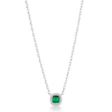 925  Rhodium-Plated Sterling Silver Choker Necklace With Clear Cubic Zirconia And Emerald Color Cubic Zirconia.|Flg136