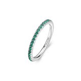 925 Rhodium-plated sterling  ring with emerald color cubic zirconia.