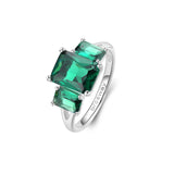 925 Rhodium-plated sterling silver ring with emerald color baguette cubic zirconia.